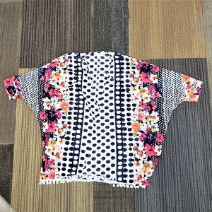 EUC Westbound Woman Floral Polka Dot Pom Fringe Open Cardigan Size L